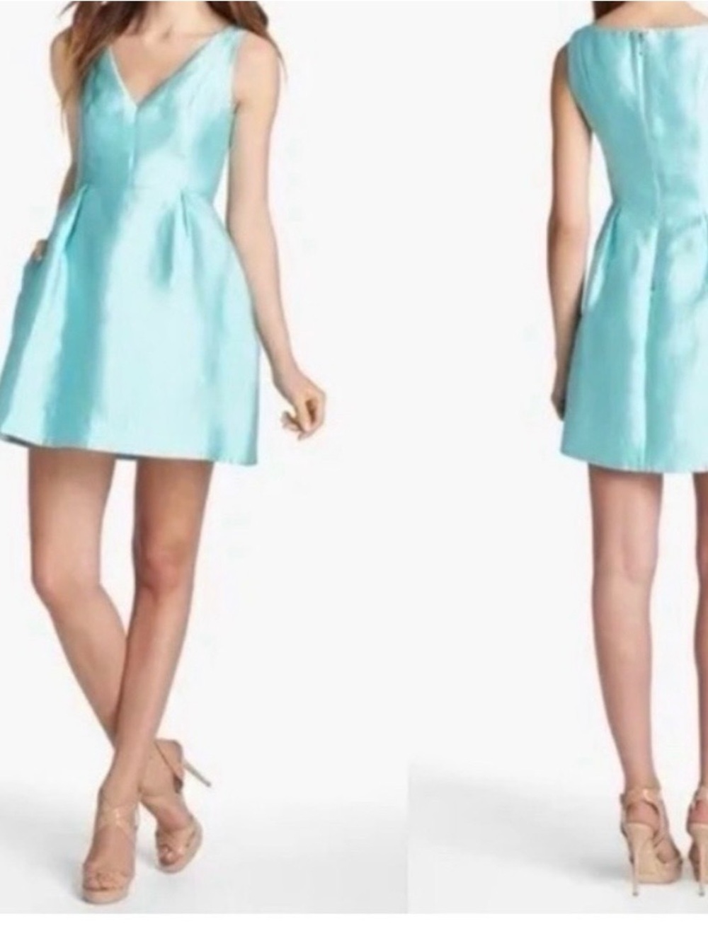kate spade Light Aqua V-Neck Pleated A-Line Mini Dress Size 2